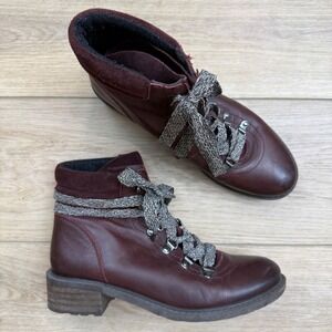 Sam Edelman Darrah Hiking Boots Ankle Lace‎ Up Burgundy Size 8